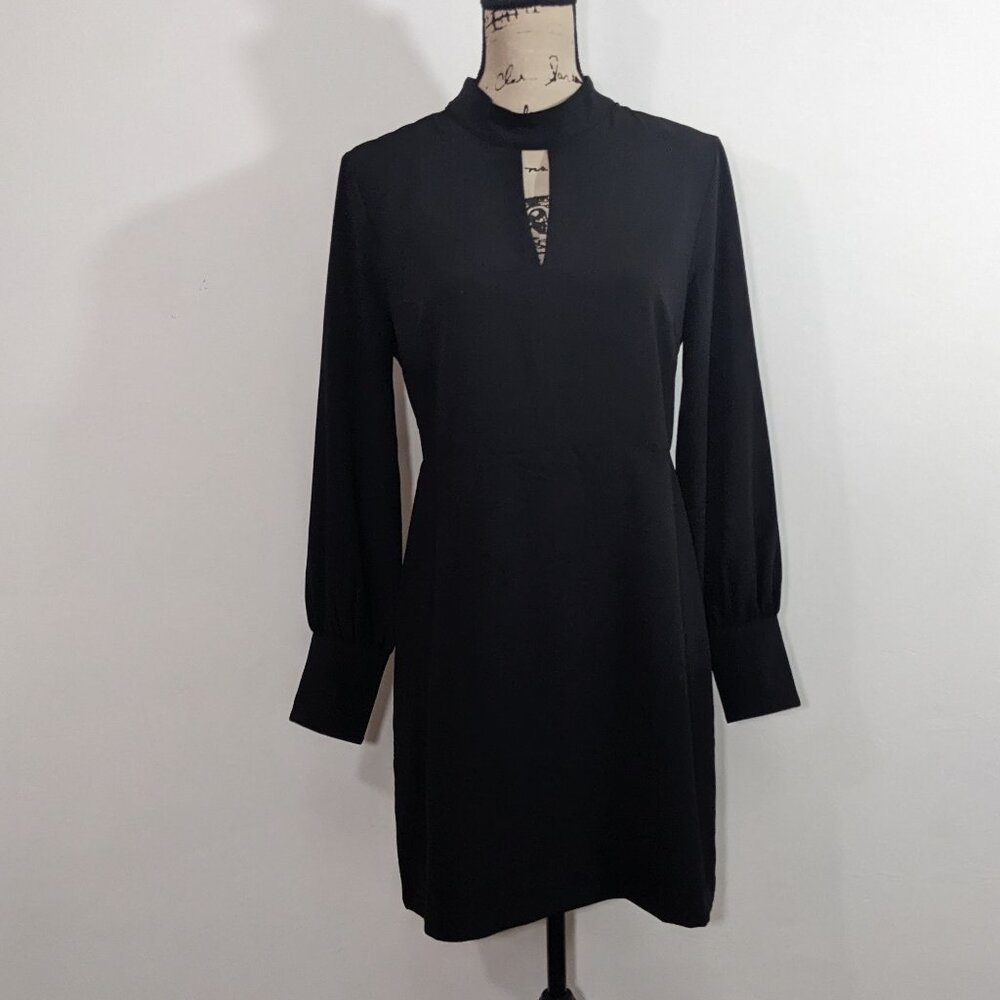 Banana Republic Womens Size 8P Black Long Sleeve Mock Neck Sheath Mini Dress